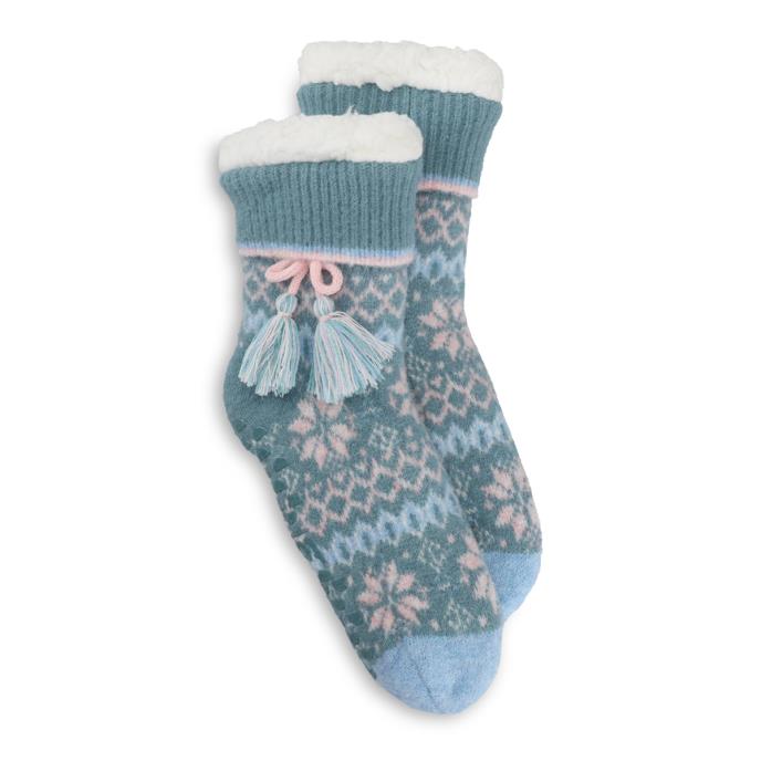 totes toasties® Ladies Chenille Crop Knitted Slipper Socks Teal Extra Image 2